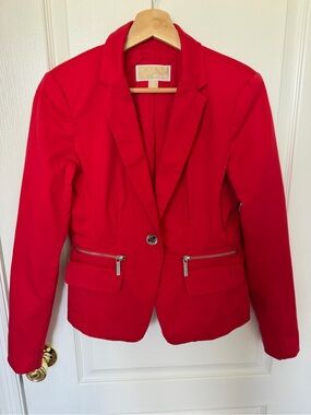 Michael Kors Bright Red Single-Button Blazer with Zip Pockets